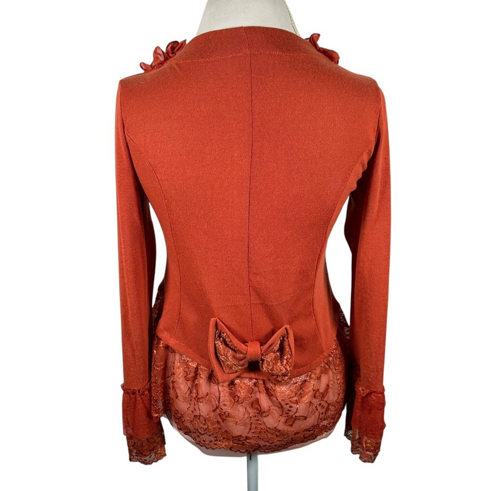 Pretty Angel Orange Button Cardigan Chiffon Ruffle Lace Beaded Cottage Size M - Picture 10 of 14